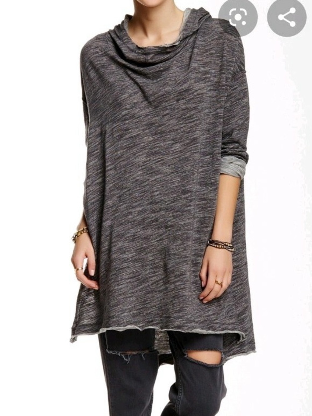 Free People FP BEACH In A Hurry Side Slits Cotton Hoodie Top Tunic Sz XS/S
